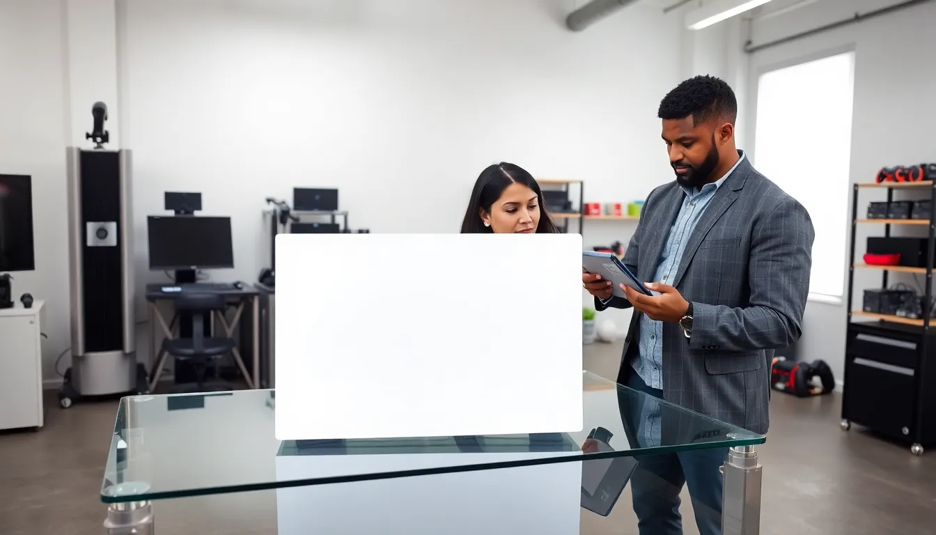 team troubleshooting a PlayStation 5 in a modern office setting.