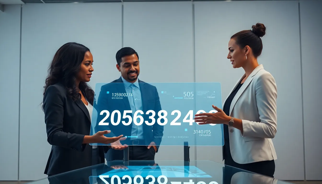 diverse professionals discussing numerical analysis in a modern office.